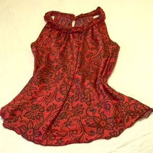 ♥️♣️Silky red & black lace pattern tank♠️♥️